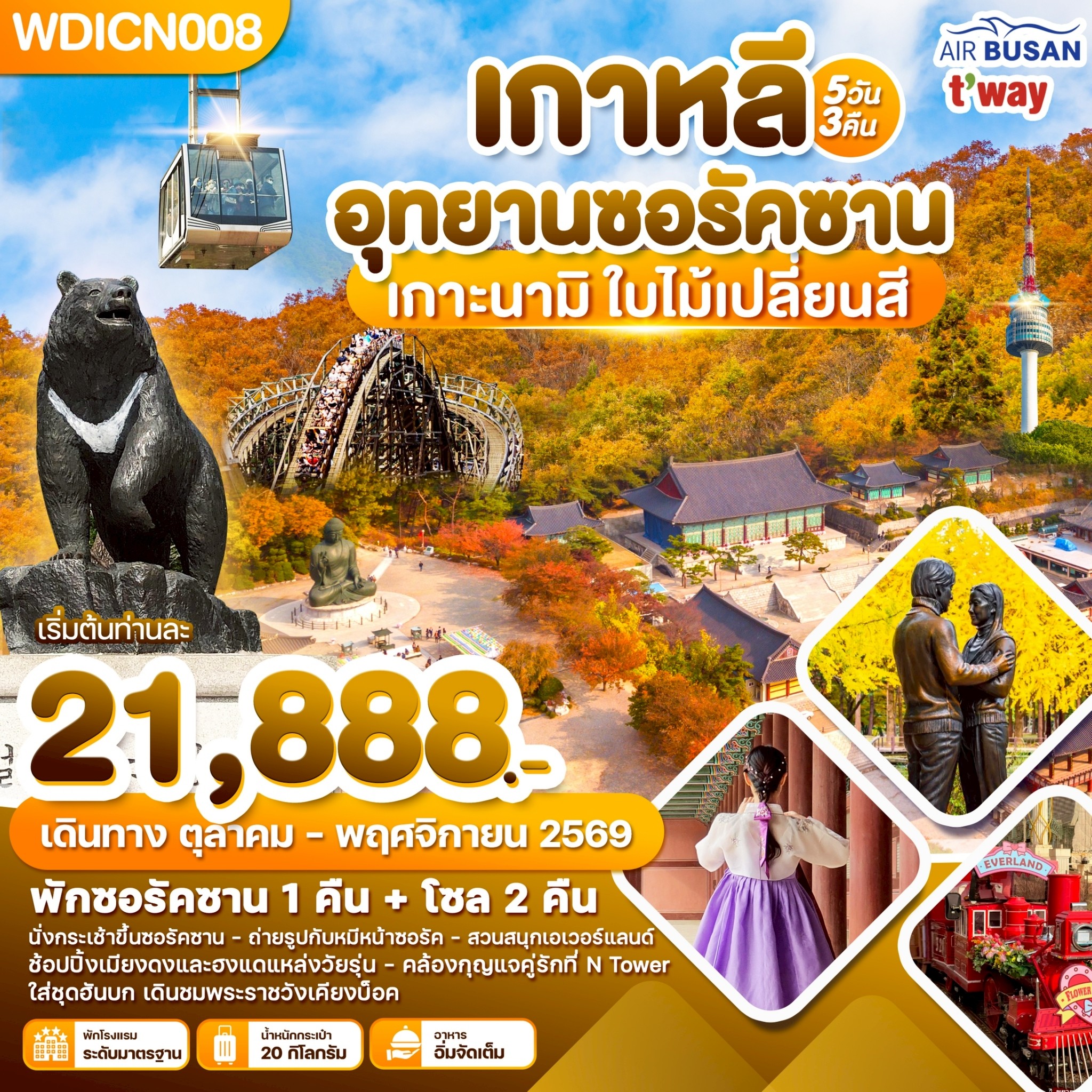เกาหลี-อุทยานซอรัคซาน-เกาะนามิ-ใบไม้เปลี่ยนสี-5วัน-3คืน