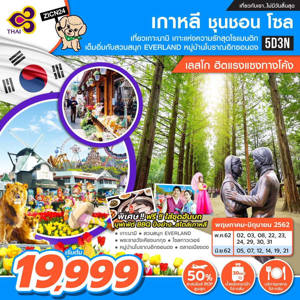 ทัวร์เกาหลี ชุนชอน โซล [เลสโก ฮิตแรงแซงทางโค้ง] 5วัน 3คืน (MAY-JUN19)(ZICN24)