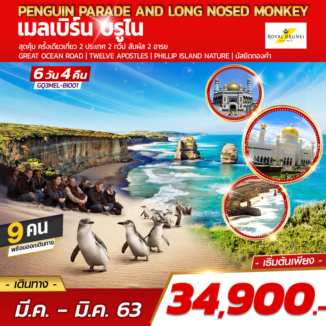 ทัวร์ออสเตรเลีย Penguin parade and Long nosed monkey เมลเบิร์น บรูไน 6D4N(BI)(GQ3MEL-BI001)