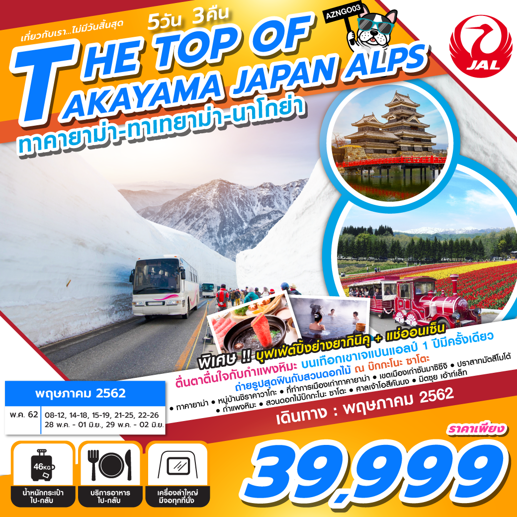 ทัวร์ญี่ปุ่น THE TOP OF TAKAYAMA JAPAN ALPS 5D 3N (MAY19)(AZNGO03)
