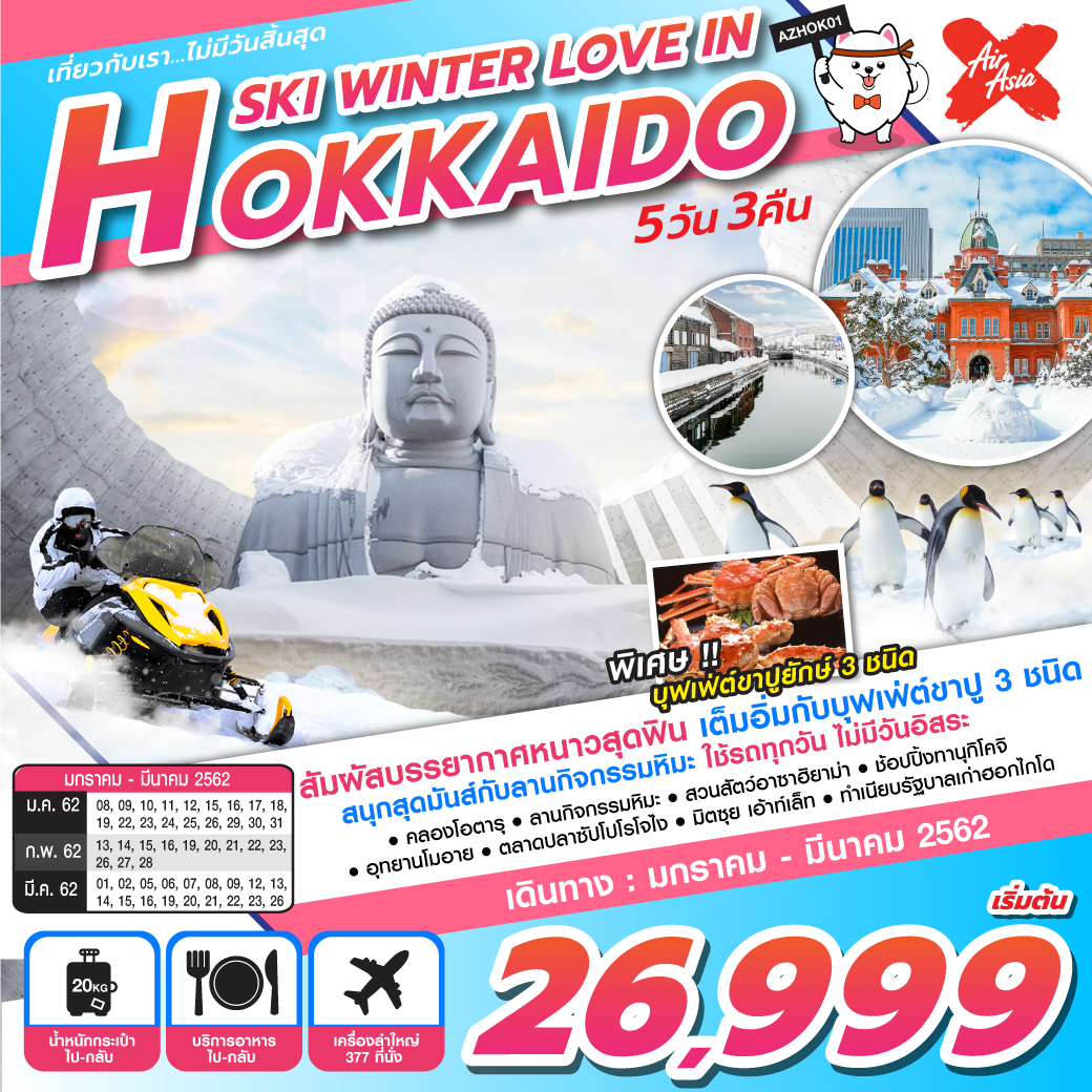 ทัวร์ญี่ปุ่น SKI WINTER LOVE IN HOKKAIDO 5D3N (MAR19) AZHOK01