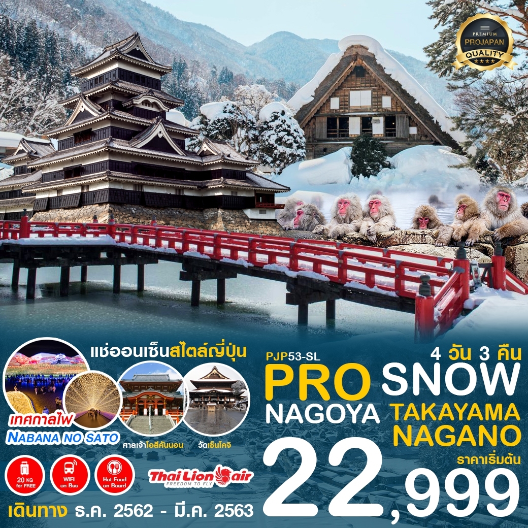 ทัวร์ญี่ปุ่น SNOW NAGOYA TAKAYAMA NAGANO 4วัน3คืน (JAN-MAR20) (PJP53-SL)