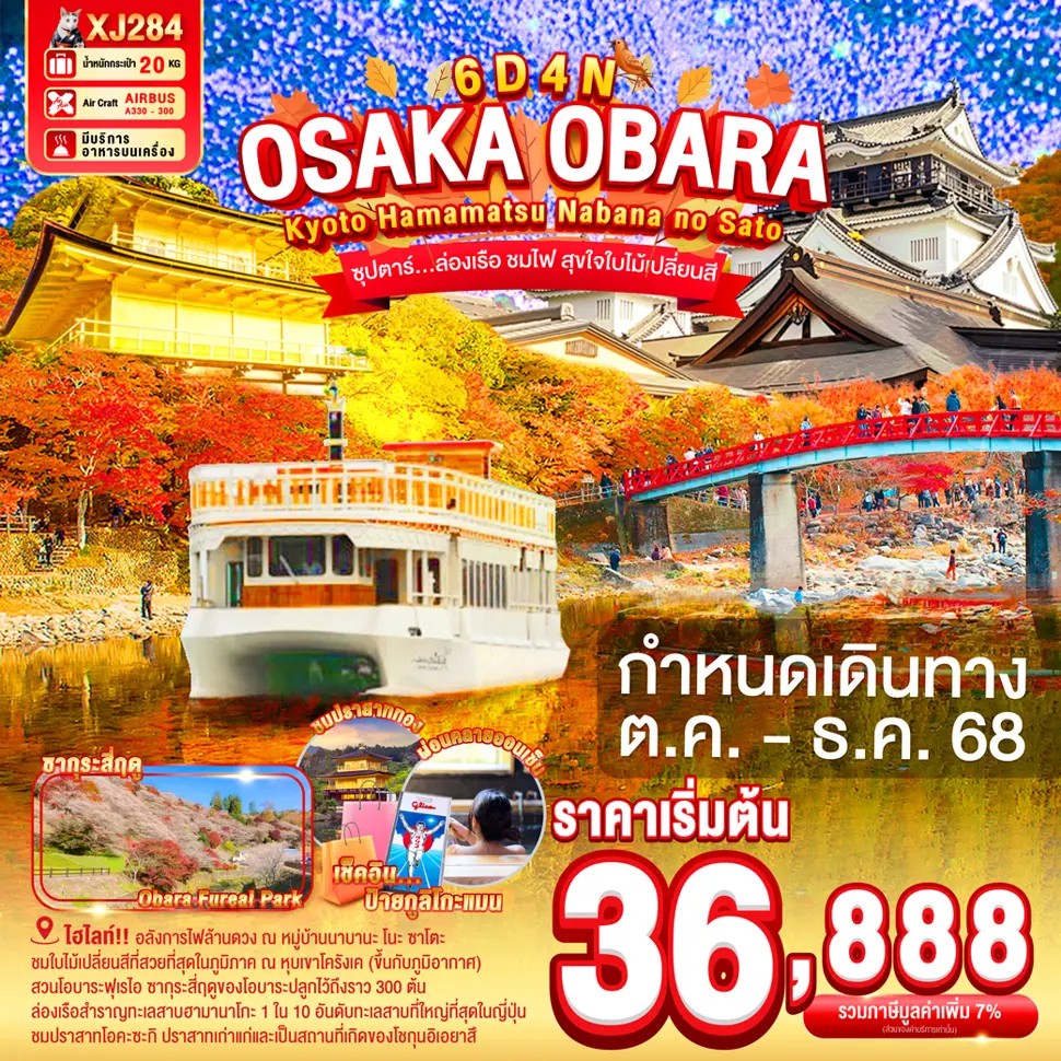 ซุปตาร์...ล่องเรือ-ชมไฟ-สุขใจใบไม้เปลี่ยนสี-OSAKA-OBARA-KYOTO-HAMAMATSU-NABANANO-SATO-6D-4N