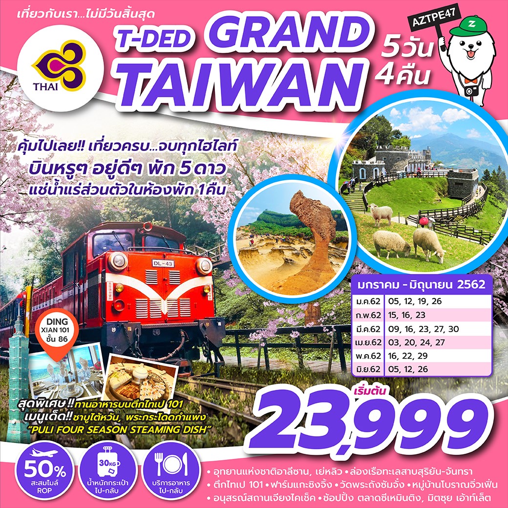 ทัวร์ไต้หวัน T-DED GRAND TAIWAN 5D4N (JAN-JUN19) AZTPE47