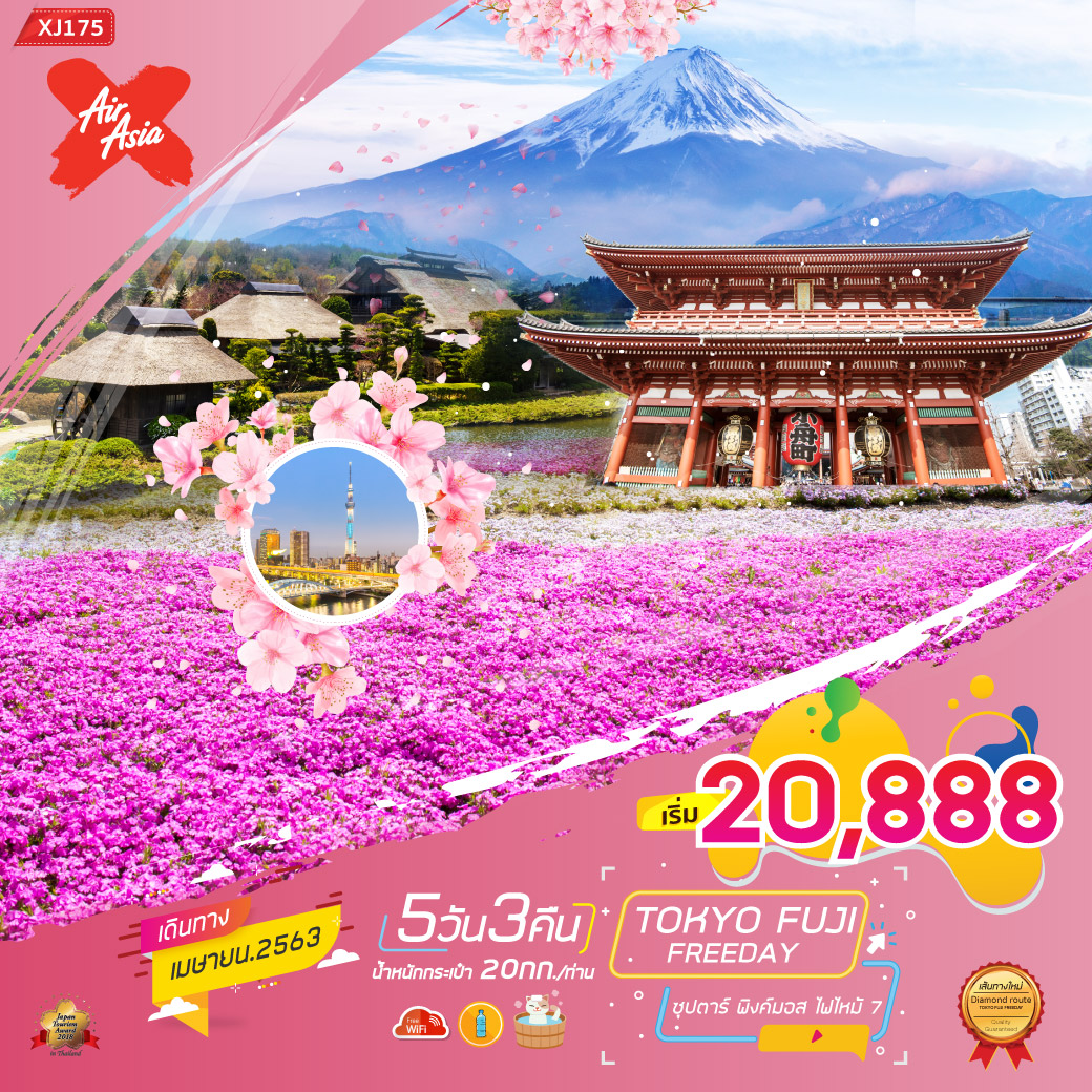 ทัวร์ญี่ปุ่น TOKYO FUJI FREEDAY พิงค์มอส ไฟไหม้  5วัน3คืน (APR20) XJ175