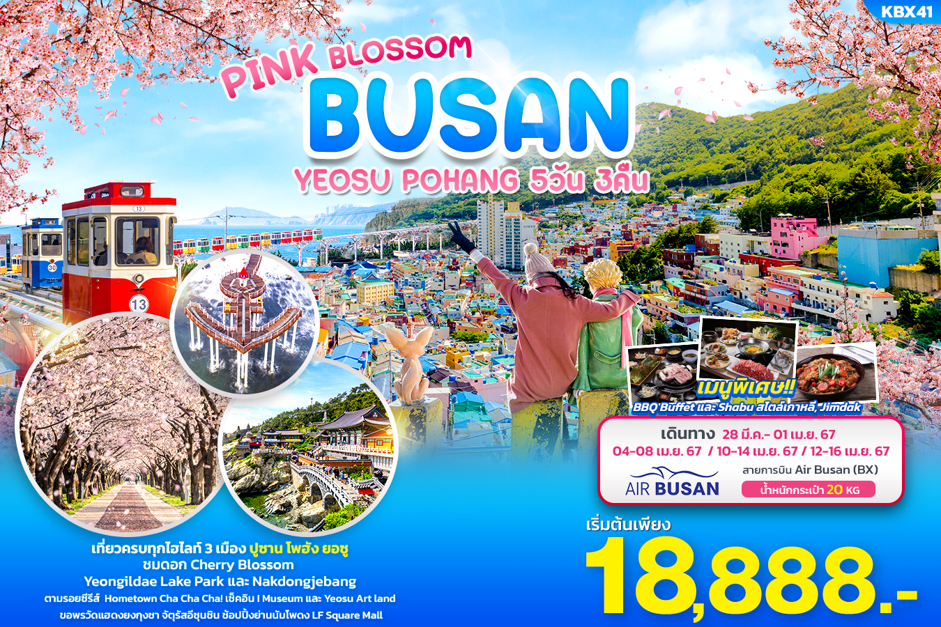 PINK BLOSSOM BUSAN YEOSU POHANG 5วัน3คืน โดยสายการบิน Air Busan (BX)