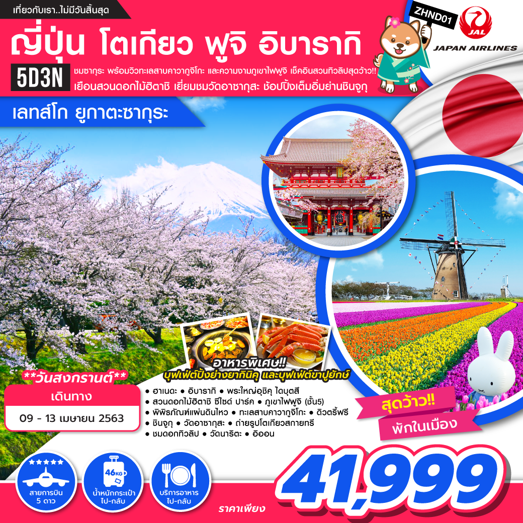 ทัวร์ญี่ปุ่น โตเกียว ฟูจิ อิบารากิ  ยูกาตะซากุระ 5วัน3คืน (APR'20) (ZHND01)