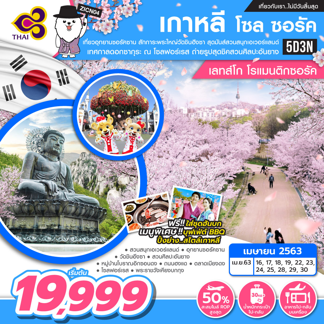 ทัวร์เกาหลี โซล ซอรัค โรแมนติกซอรัค 5วัน 3คืน(APR20)(ZICN04)